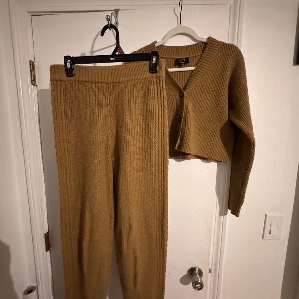 Vici Tan Knit Pants and Cardigan Set